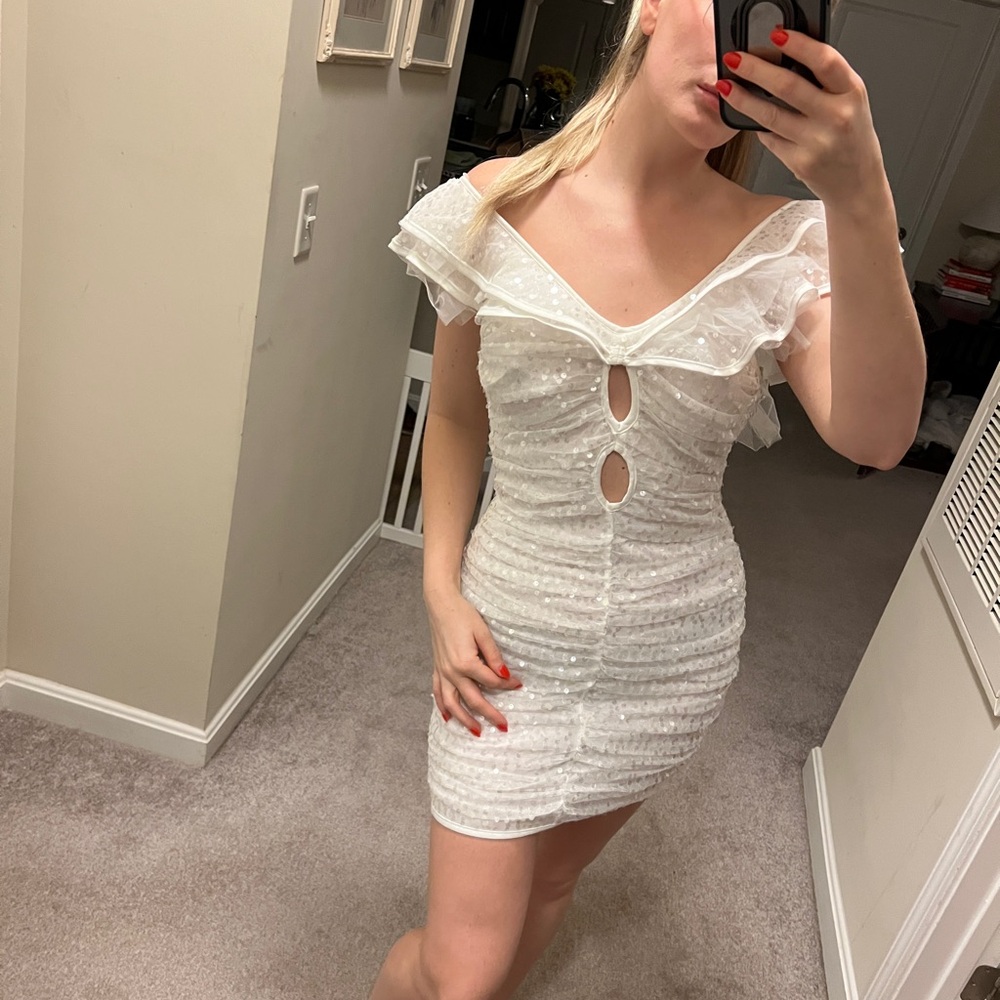 NYE or wedding sparkle White Off-Shoulder Dress